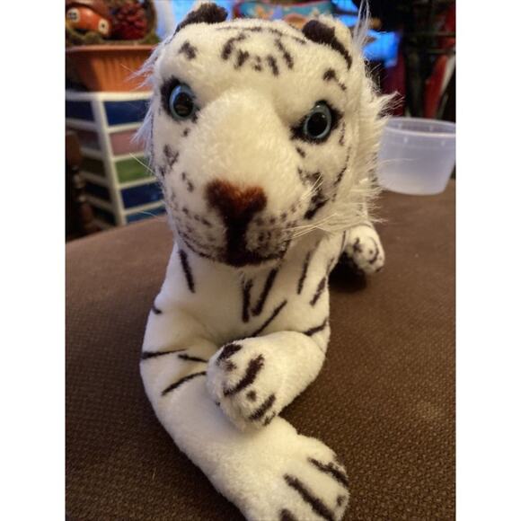 Plush White Tiger 18" to Tail Blue Eyes Long Cross Paws  Read Below - Picture 3 of 12